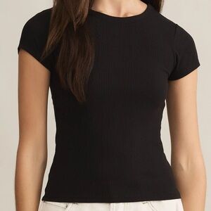 Z Supply Avery Black Ribbed Short Sleeve Tee